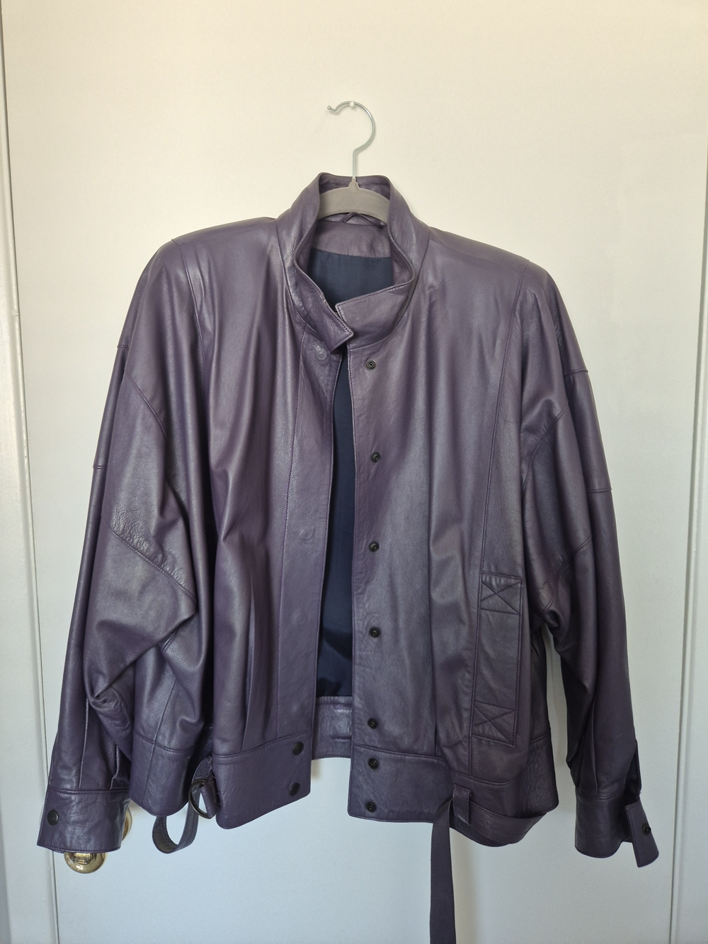 Vintage Women's Purple Leather Jacket & Skirt Set - Picture 2 of 10